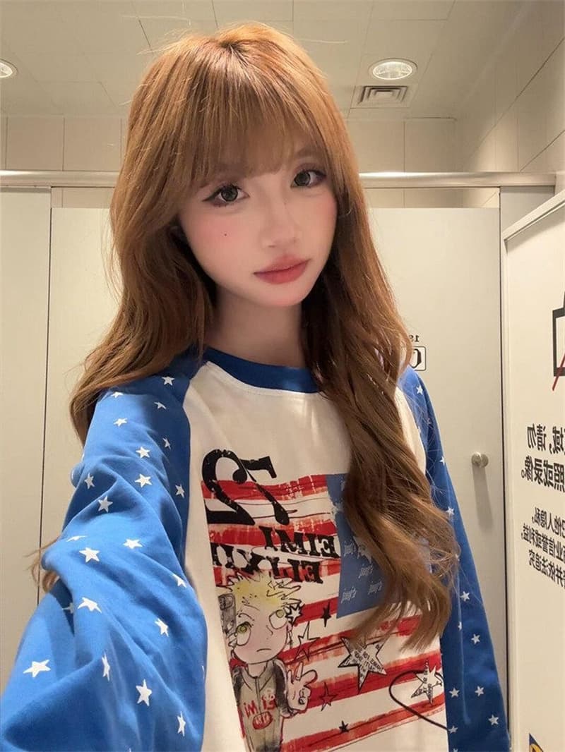 좋은 품질 비 압력 그림 19 지점 220 그램 순면 긴팔 티셔츠 여성 상세 이미지 1