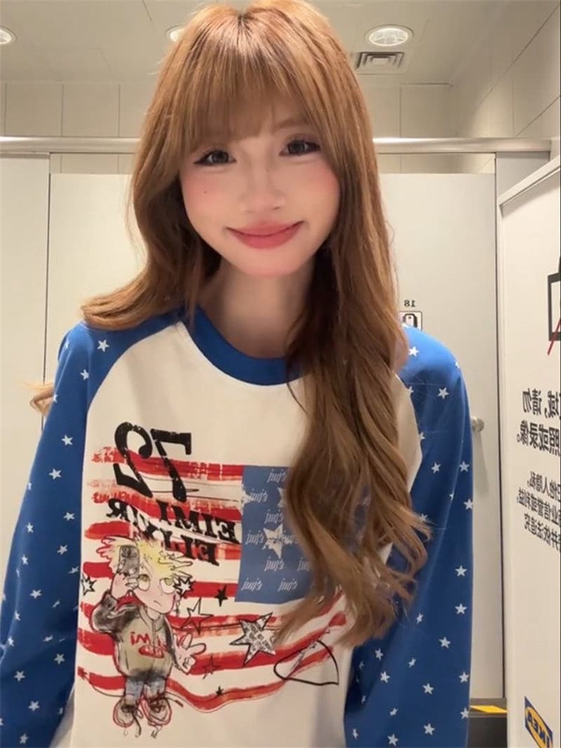 좋은 품질 비 압력 그림 19 지점 220 그램 순면 긴팔 티셔츠 여성 상세 이미지 4