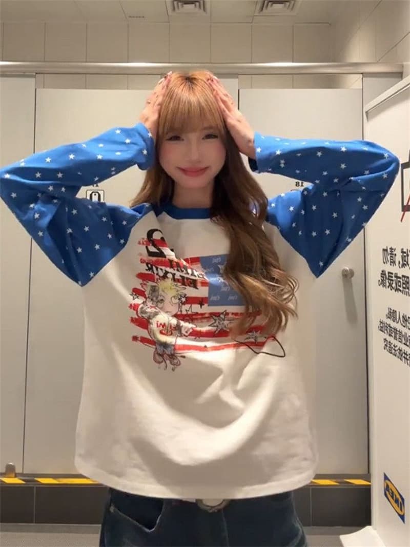 좋은 품질 비 압력 그림 19 지점 220 그램 순면 긴팔 티셔츠 여성 상세 이미지 5