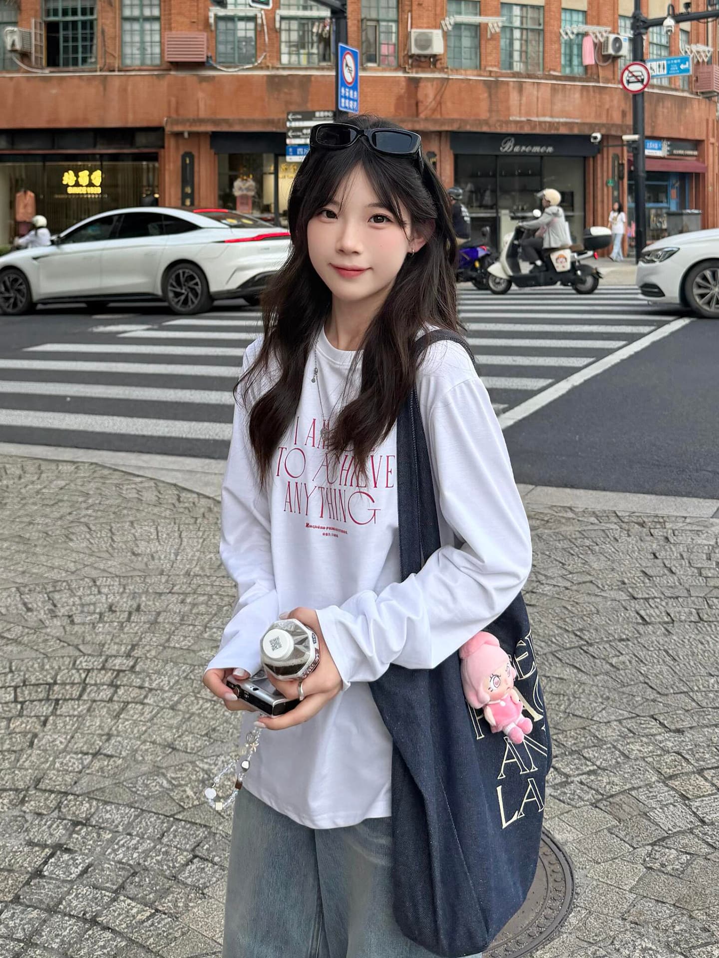 높은 품질 순면 200그램 21 빗질하다 정밀 프린트 가을 루즈핏 긴팔 티셔츠 여성 상세 이미지 2