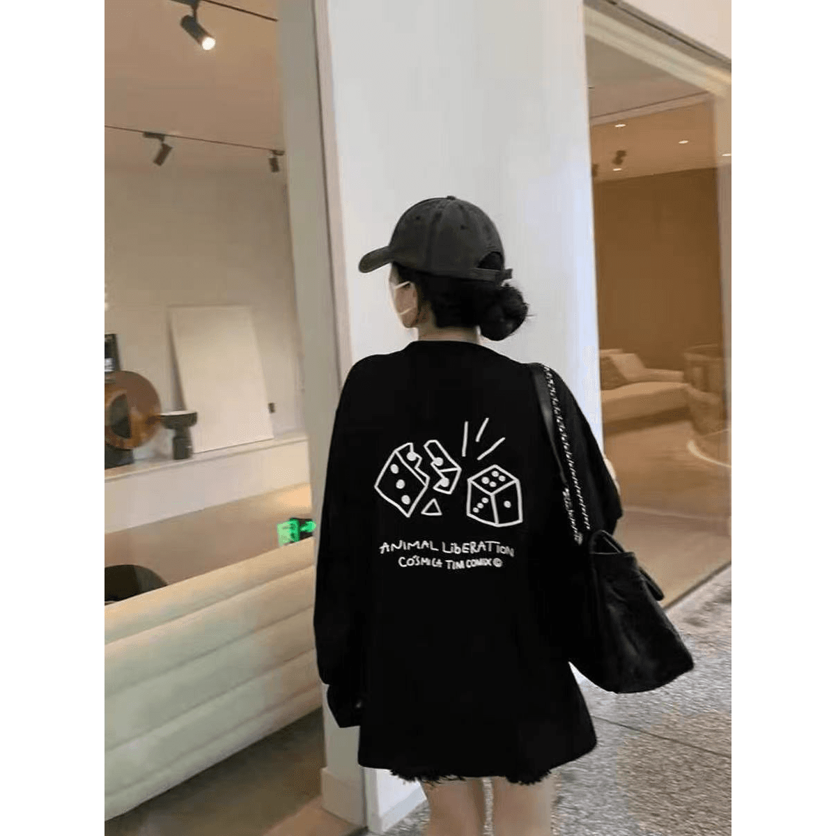 순면 200그램 21 빗질하다 정밀 프린트 가을 루즈핏 긴팔 티셔츠 여성 이미지 5