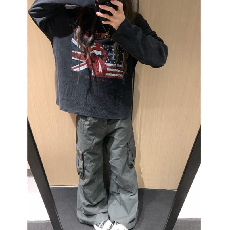 높은 품질 순면 200그램 21 빗질하다 정밀 프린트 가을 루즈핏 긴팔 티셔츠 여성 이미지 4