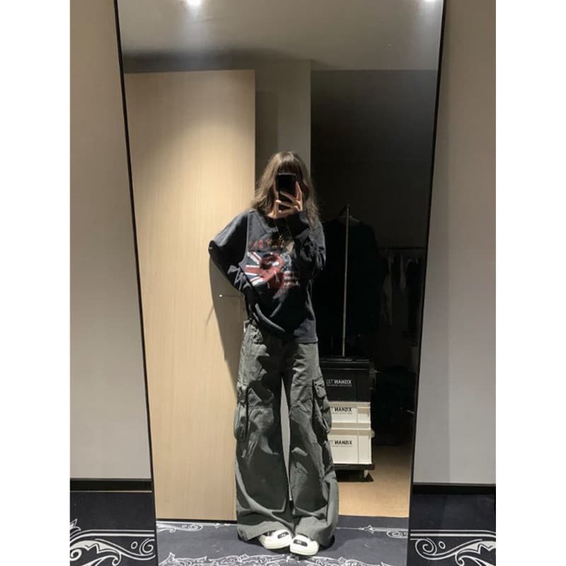 높은 품질 순면 200그램 21 빗질하다 정밀 프린트 가을 루즈핏 긴팔 티셔츠 여성 상세 이미지 5