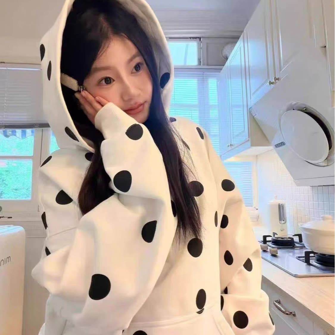 얇은 스타일 이후 패키지 칼라 순수한 Mianhua 면 복합 후드티 여성 이미지 5