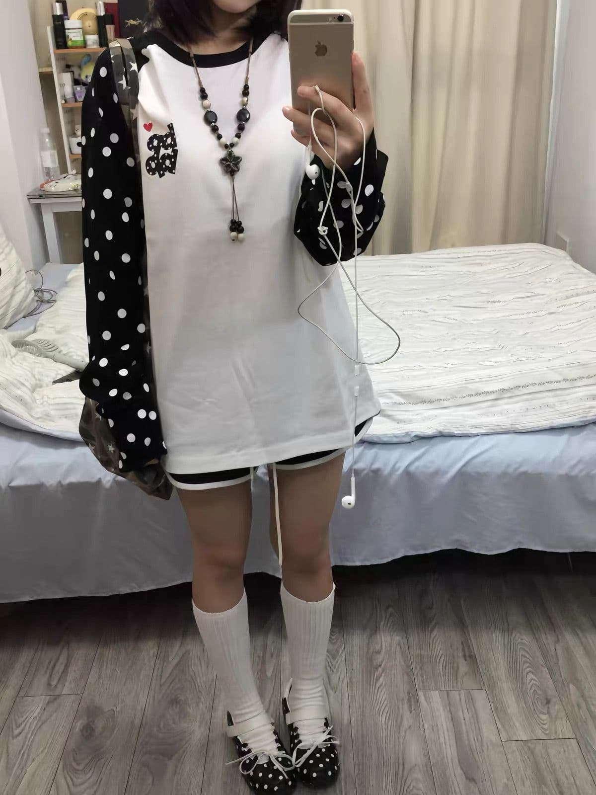 좋은 품질 비 압력 그림 19 지점 220 그램 순면 긴팔 티셔츠 여성 이미지 4
