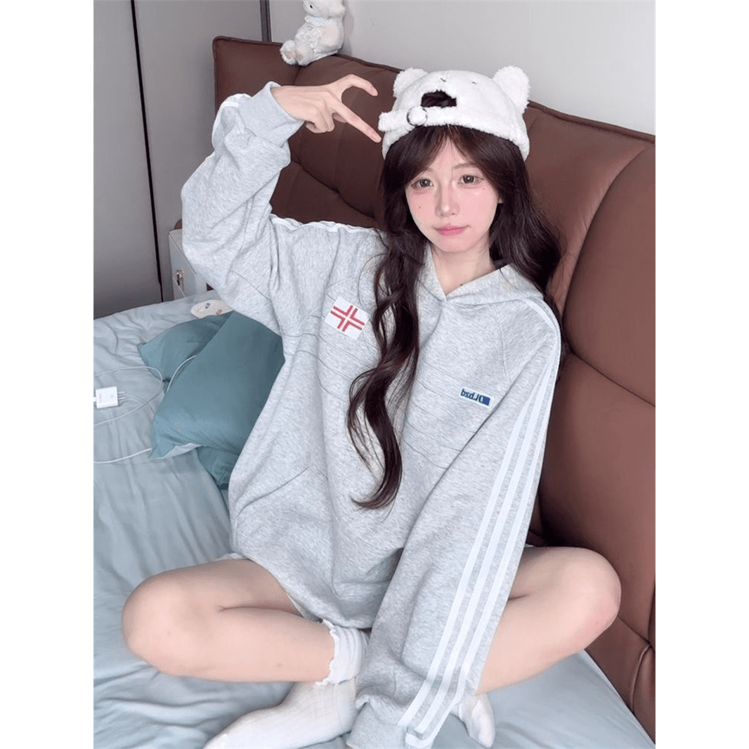 얇은 스타일 압력 라인 이후 패키지 칼라 순수한 Mianhua 면 복합 후드티 긴팔 후드 여성 코트 이미지 5