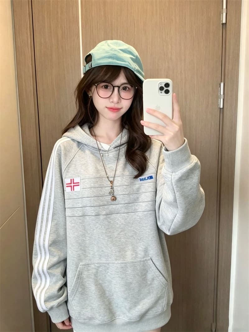 얇은 스타일 압력 라인 이후 패키지 칼라 순수한 Mianhua 면 복합 후드티 긴팔 후드 여성 코트 상세 이미지 3