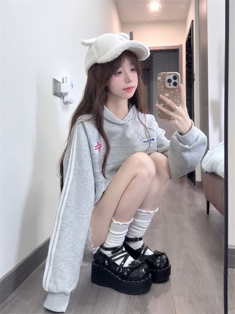 얇은 스타일 압력 라인 이후 패키지 칼라 순수한 Mianhua 면 복합 후드티 긴팔 후드 여성 코트 상세 이미지 5