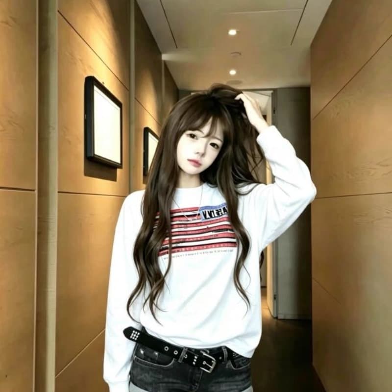 높은 품질 긴팔 티셔츠 21 순면 220 그램 면 이후 패키지 칼라 봄 가을 새로운 라운드 넥 프린트 맨위 이미지 4