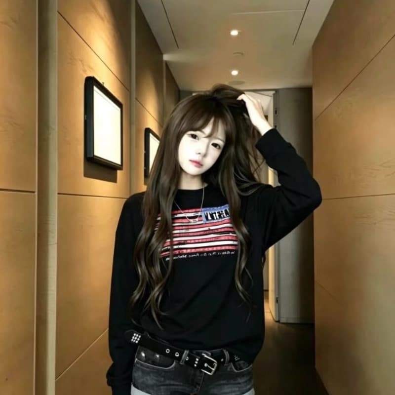 높은 품질 긴팔 티셔츠 21 순면 220 그램 면 이후 패키지 칼라 봄 가을 새로운 라운드 넥 프린트 맨위 이미지 5