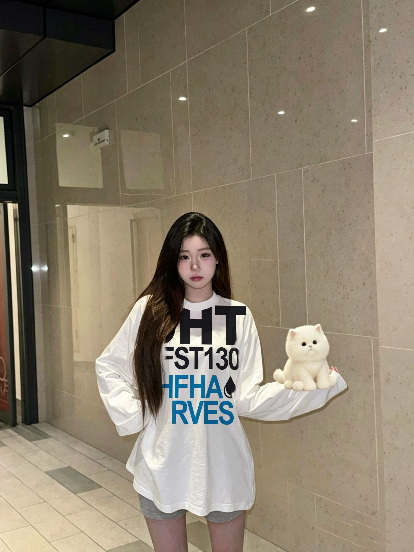 높은 품질 순면 200그램 21 빗질하다 정밀 프린트 가을 루즈핏 긴팔 티셔츠 여성 이미지 2
