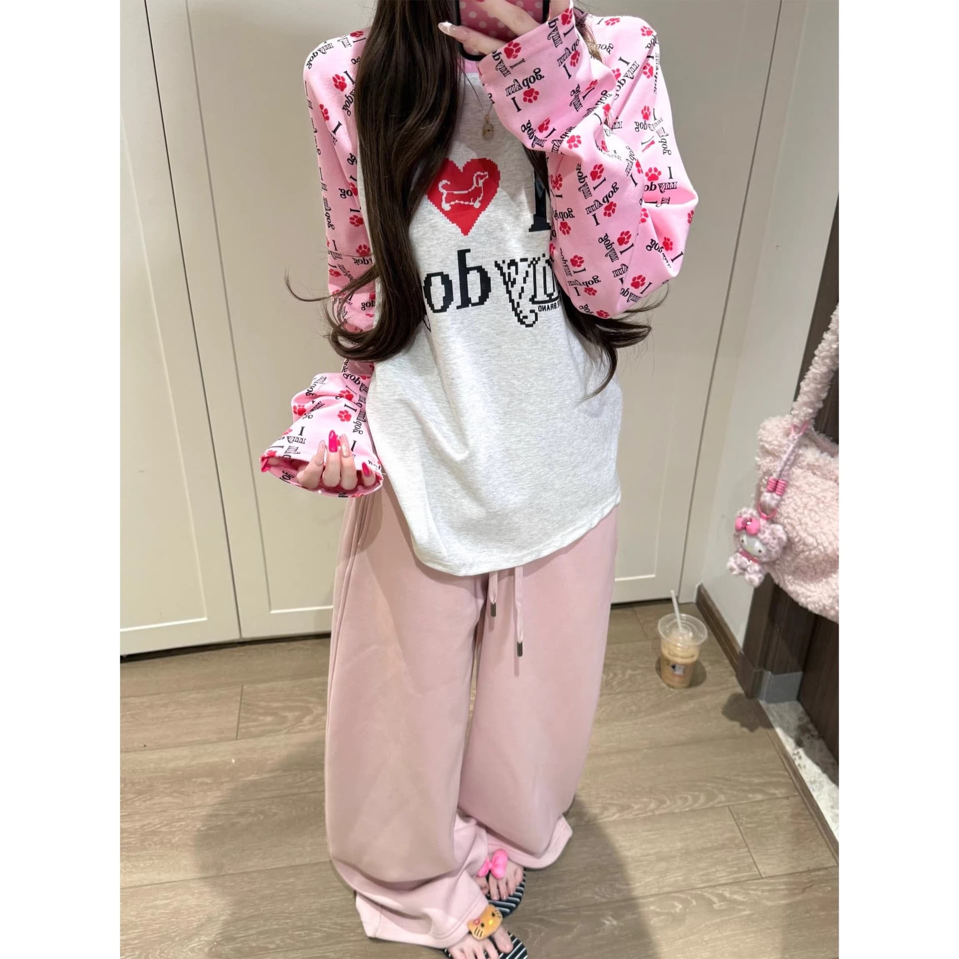 원본 솜씨 이후 패키지 칼라 순면 220 그램 프린트 긴팔 티셔츠 여성