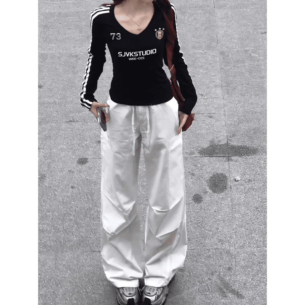 높은 품질 순면 220 그램 40 차가운 미끄러짐 음식 털 92 면 8 암모니아 Lun 몸매 가꾸기 V넥 긴팔 티셔츠 여성 이미지 5