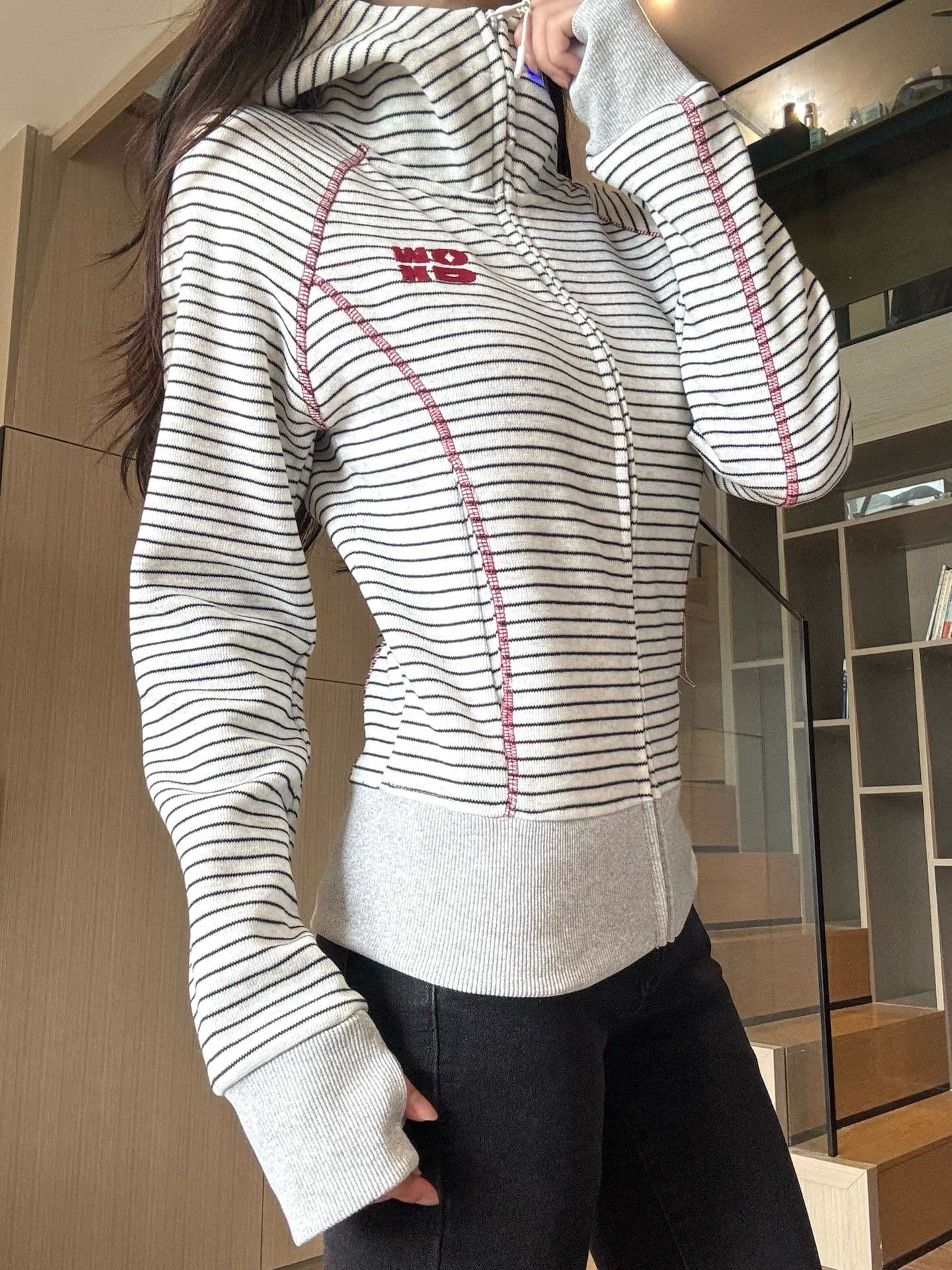 얇은 스타일 좋은 품질 원본 솜씨 원본 광저우 원단 지퍼 재킷 후드티 여성 상세 이미지 1