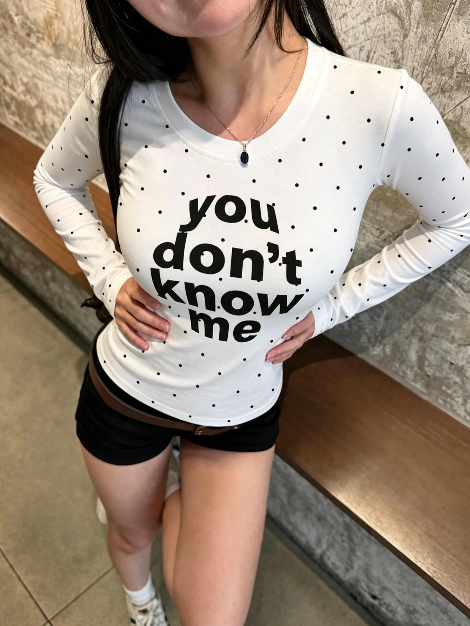 220 그램 40 빗질하다 92 면 8 암모니아 Lun 도트 무늬 몸매 가꾸기 프린트 긴팔 티셔츠 여성 상세 이미지 1