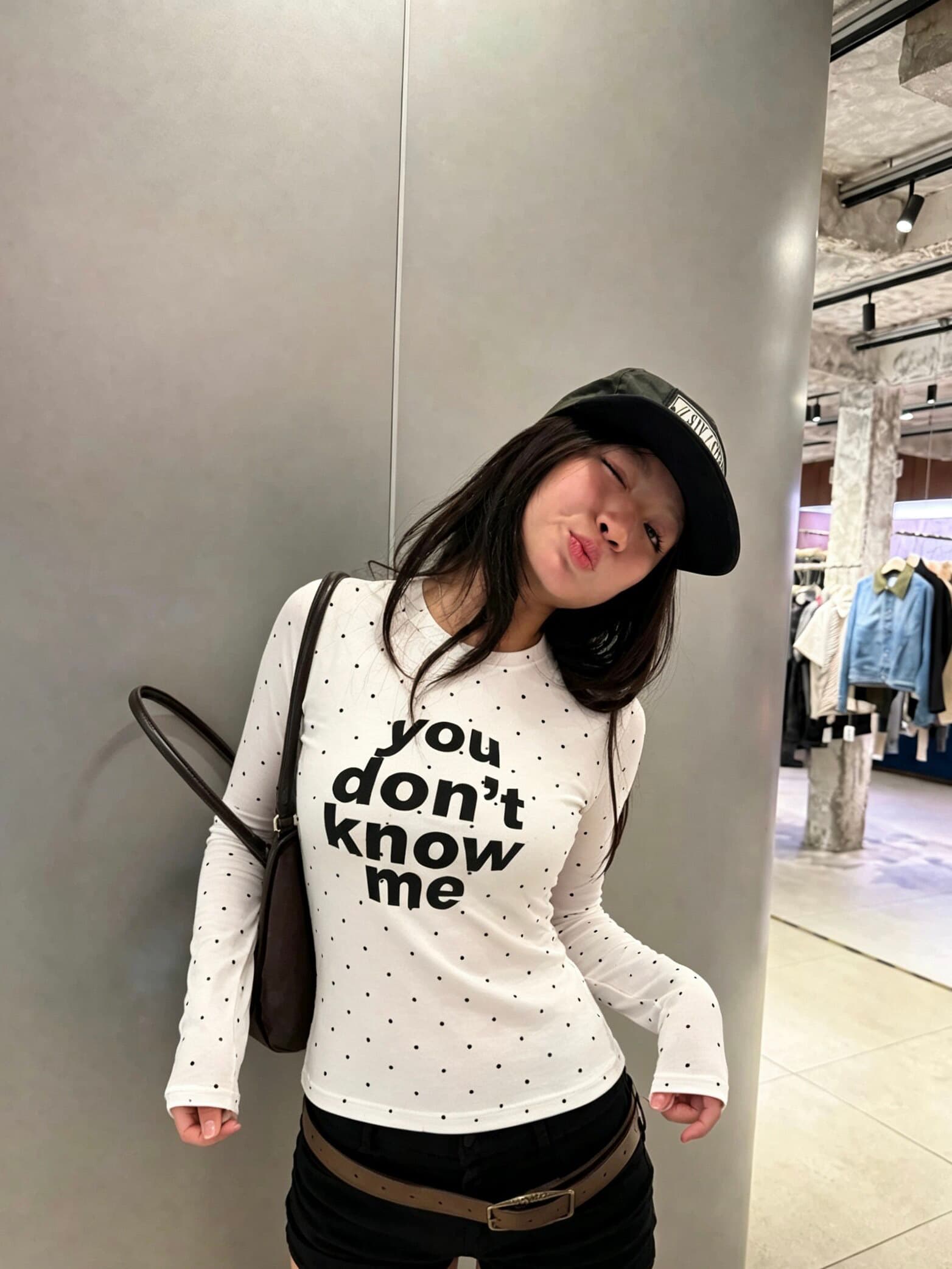 220 그램 40 빗질하다 92 면 8 암모니아 Lun 도트 무늬 몸매 가꾸기 프린트 긴팔 티셔츠 여성 상세 이미지 3