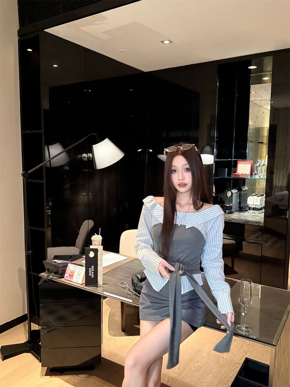 원본 것 순수한 욕망 바람 스트랩 패치워크 오프숄더 긴팔 여성 셔츠 배색 스트라이프 가을 맨위 상세 이미지 27