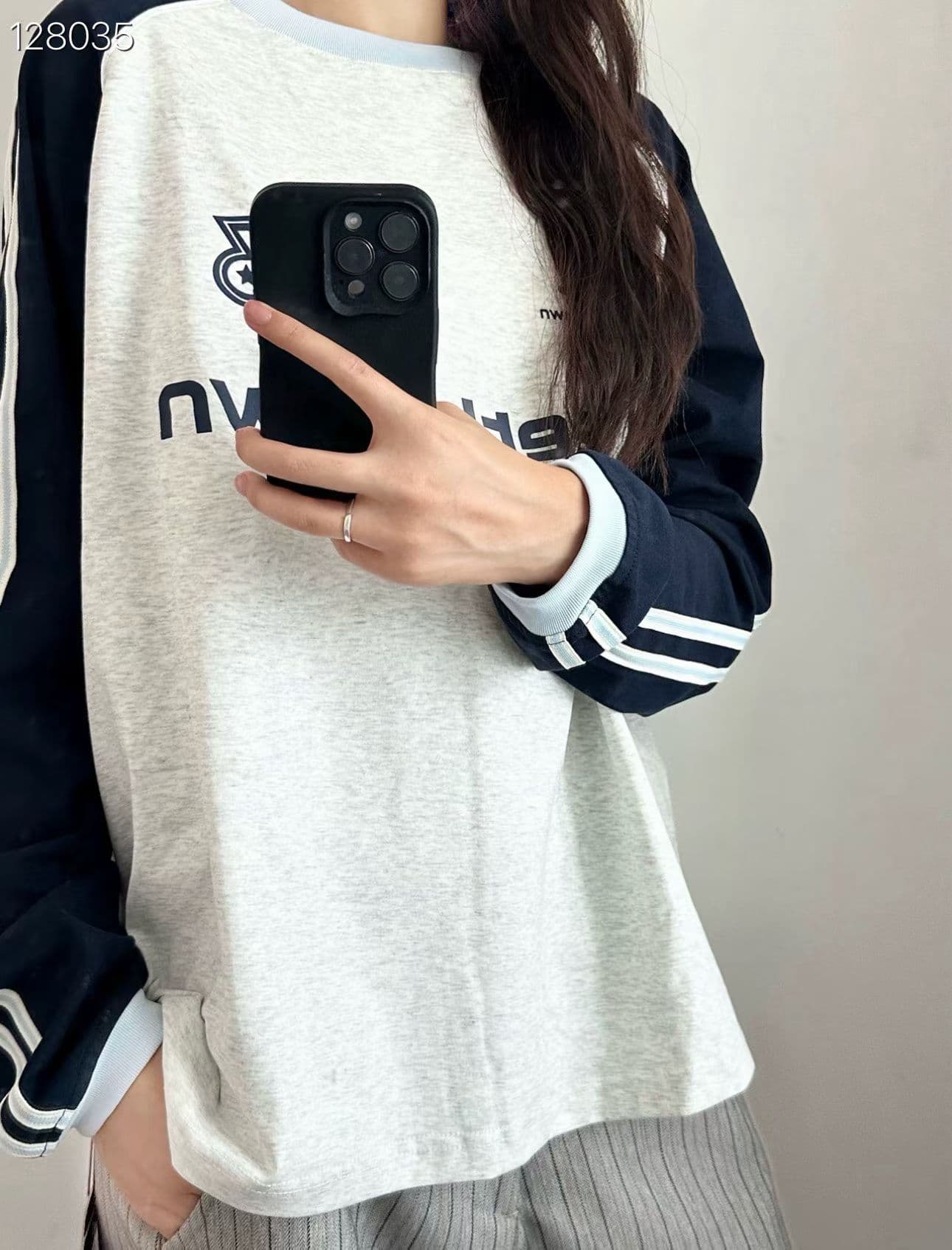 원본 솜씨 리본 19 지점 220 그램 순면 한국 스타일 새로운 다용도 디자인 패치워크 긴팔 티셔츠 여성 상세 이미지 5