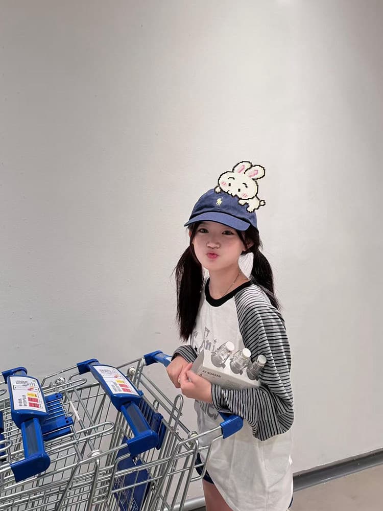 높은 품질 순면 220 그램 19 지점 음식 털 프린트 스트라이프 삽입 어깨 긴팔 티셔츠 상세 이미지 5