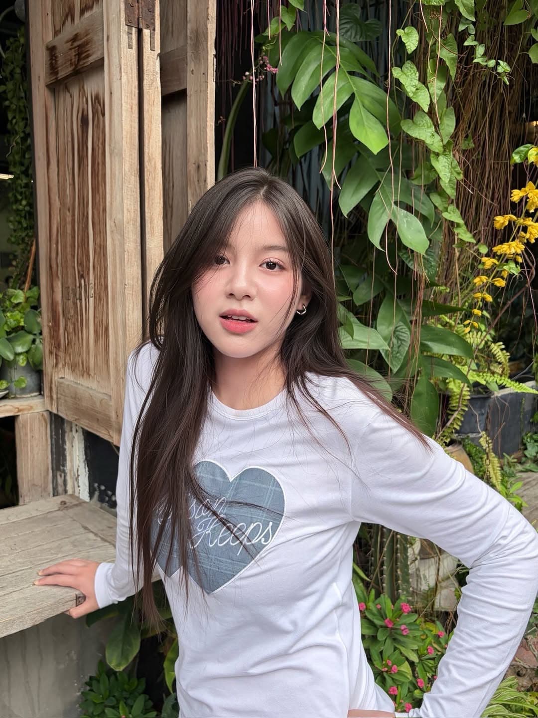 한국 스타일 순면 라운드 넥 몸매 가꾸기 프린트 긴팔 티셔츠 여성 상세 이미지 1