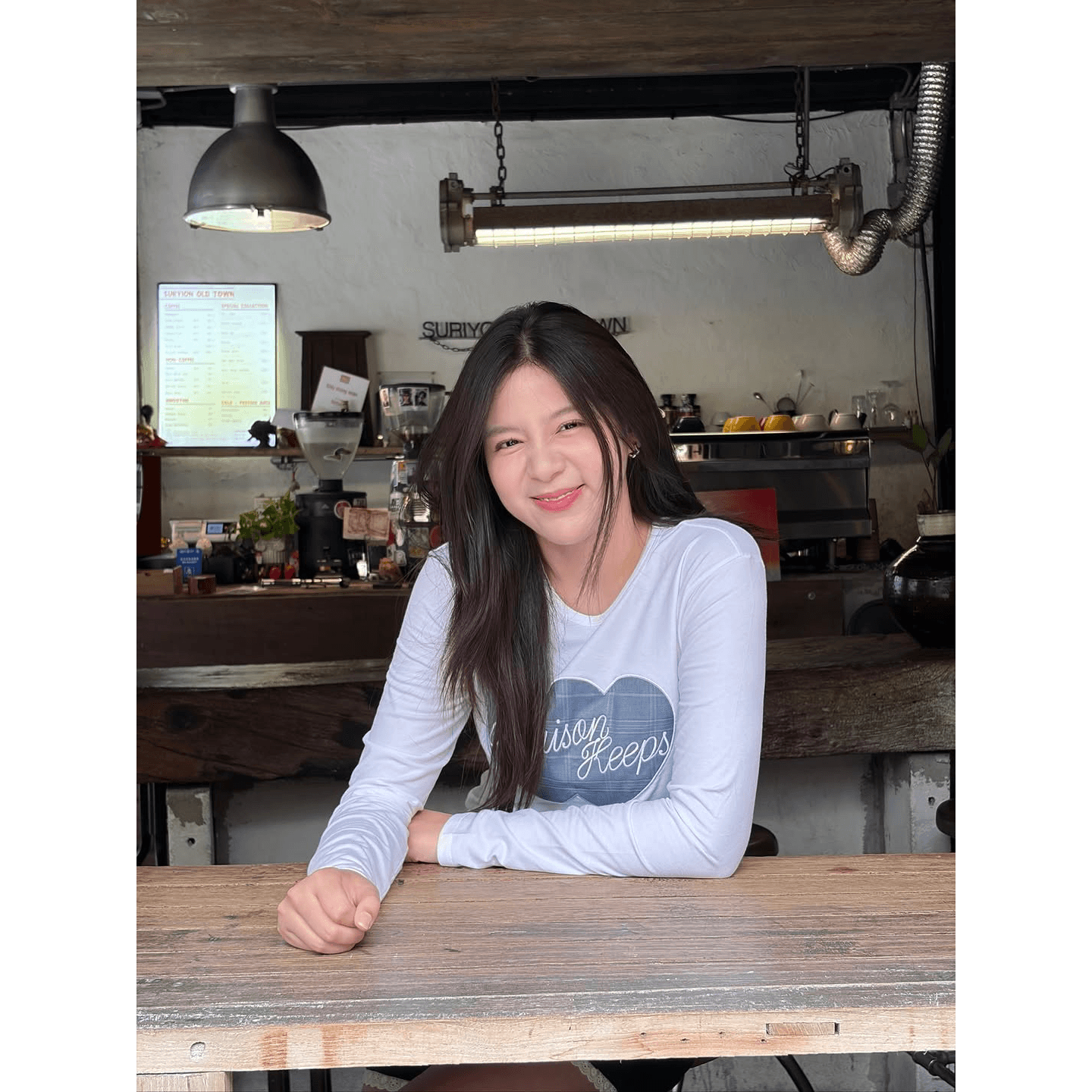 한국 스타일 순면 라운드 넥 몸매 가꾸기 프린트 긴팔 티셔츠 여성 상세 이미지 5
