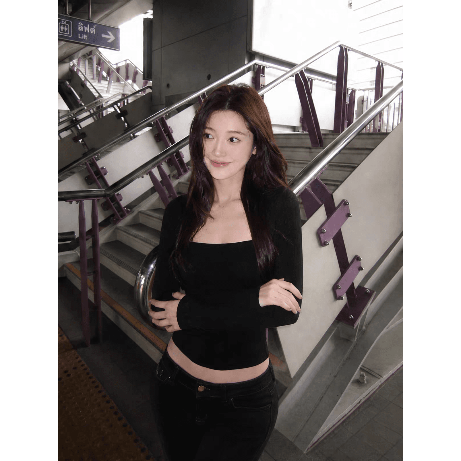 사람들 면 와 사고 방식 260 그램 아메리칸 페이크 레이어드 긴팔 티셔츠 여성 달콤한 핫걸 맨위 이미지 5