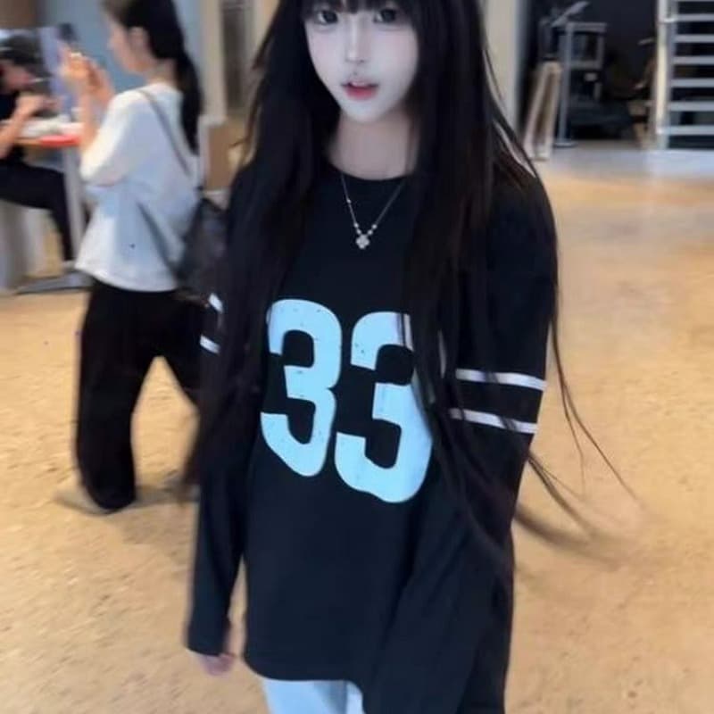 원본 솜씨 순면 더블 실 230 크 긴팔 티셔츠 여성 이미지 3