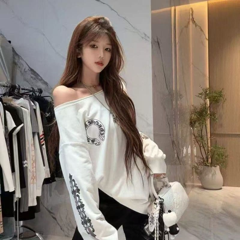 6535 물고기 규모 얇은 스타일 비스듬한 어깨 후드티 이미지 2