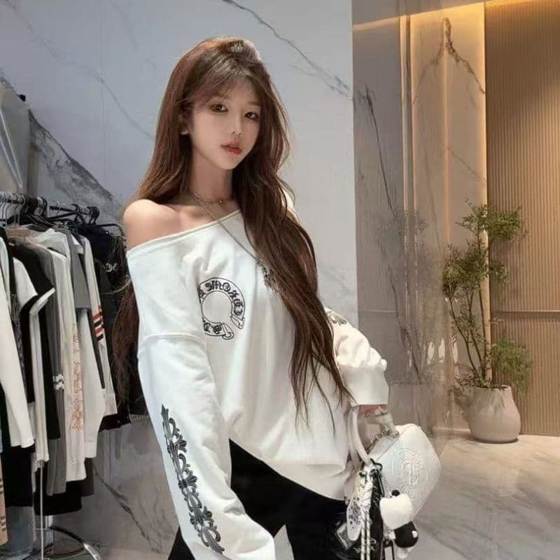 6535 물고기 규모 얇은 스타일 비스듬한 어깨 후드티 이미지 3