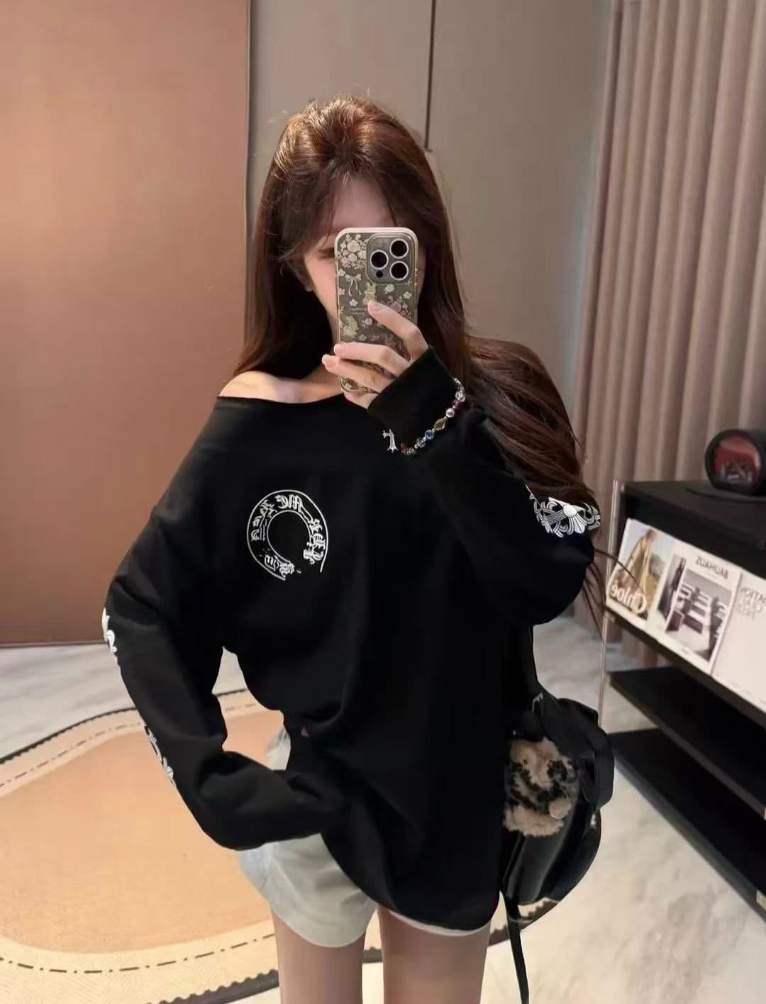 6535 물고기 규모 얇은 스타일 비스듬한 어깨 후드티 상세 이미지 2