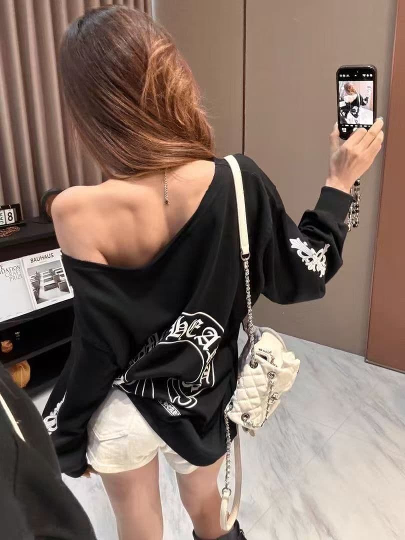 6535 물고기 규모 얇은 스타일 비스듬한 어깨 후드티 상세 이미지 3