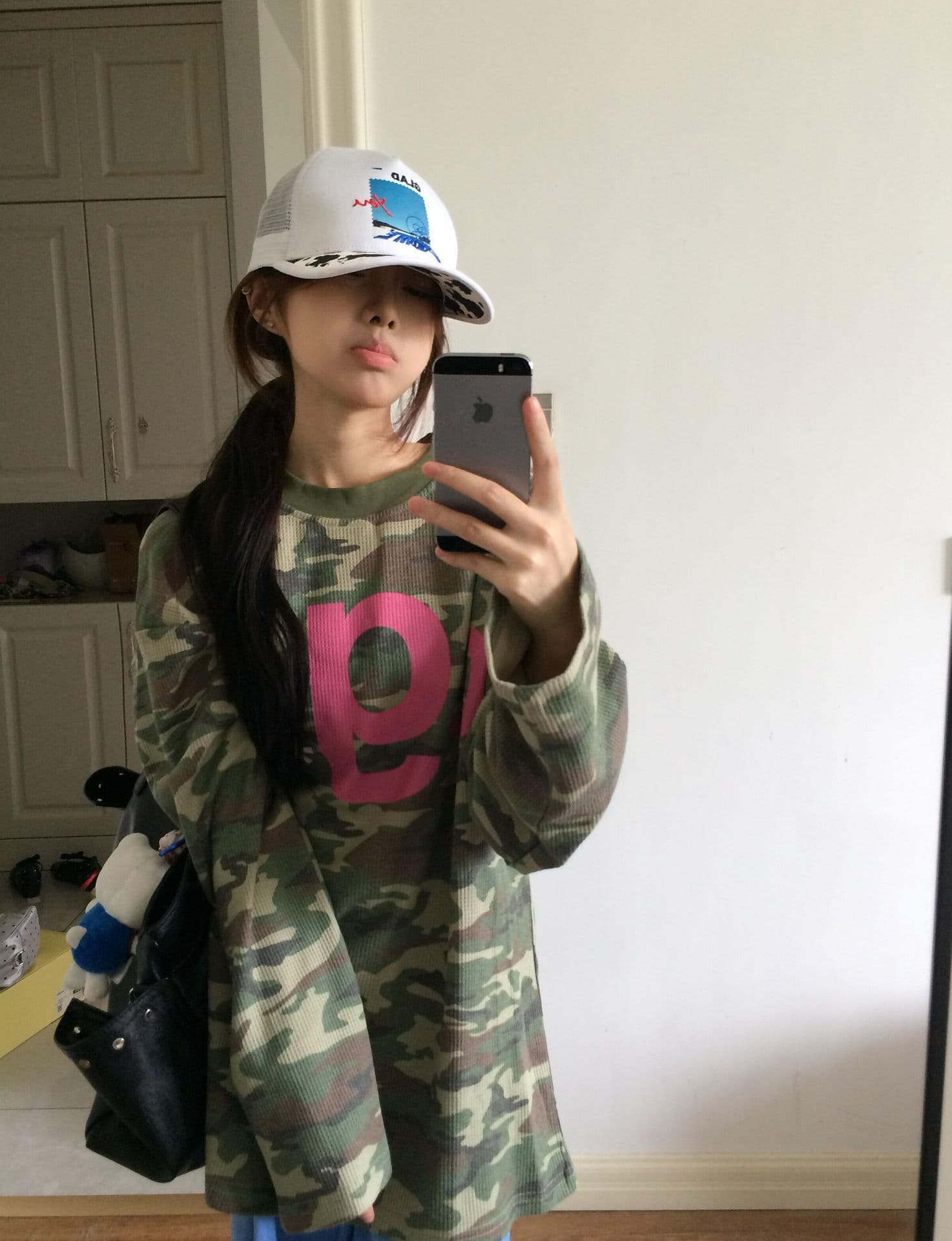후아 남편 그리드 원본 크기 이후 패키지 칼라 프린트 카모플라주 티셔츠 여성 셔츠 상세 이미지 1