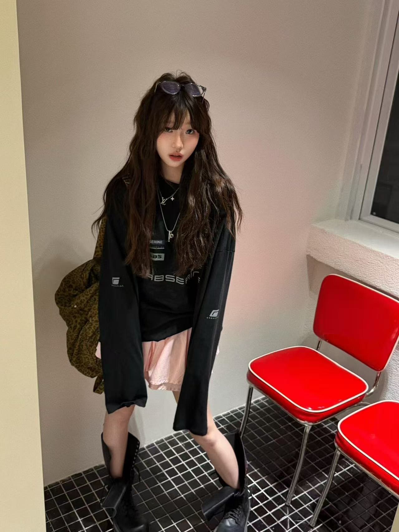 높은 품질 순면 200그램 21 빗질하다 정밀 프린트 가을 루즈핏 긴팔 티셔츠 여성 이미지 3