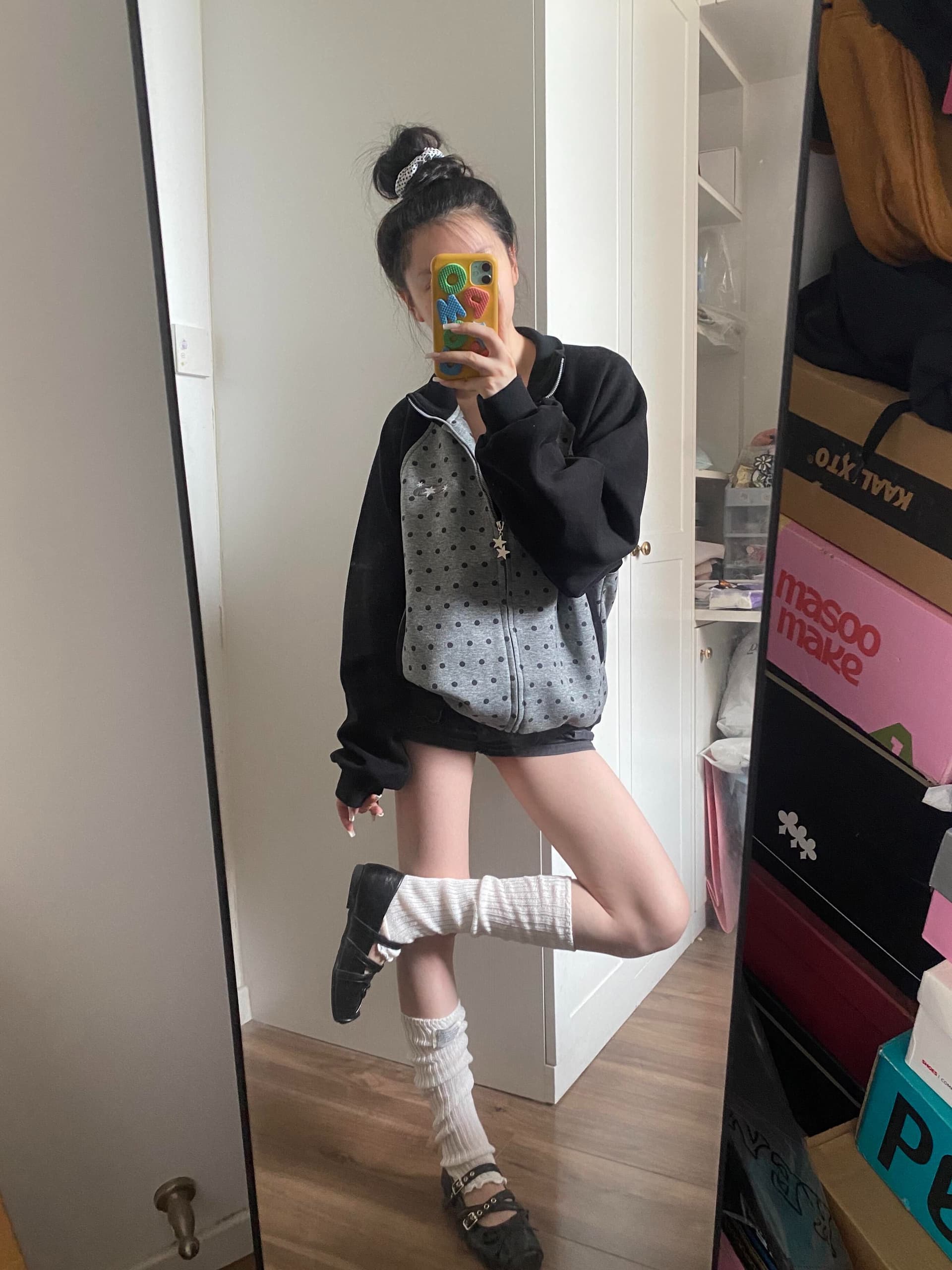 얇은 스타일 백금 지퍼 자수 클립 칼라 것 순수한 Mianhua 면 복합 후드티 여성 상세 이미지 6