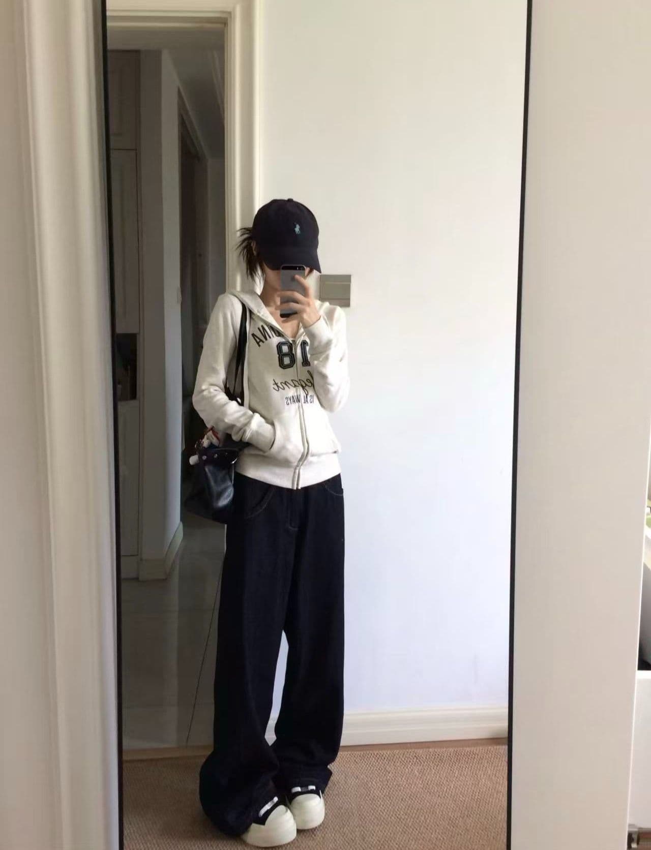 얇은 스타일 이후 패키지 칼라 후아 면 복합 후드티 여성 이미지 2