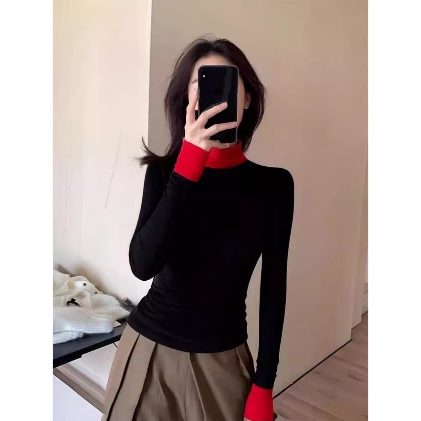 와 사고 방식 모달 260 그램 1 1 품격 핫걸 Chic 인사이드 가져 가라. 슬림해 보이는 긴팔 맨위 상세 이미지 4