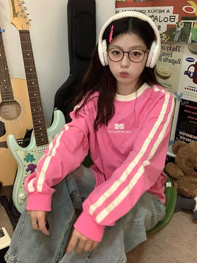 자수 당겨서 리본 19 지점 220 그램 순면 긴팔 티셔츠 여성 이미지 2