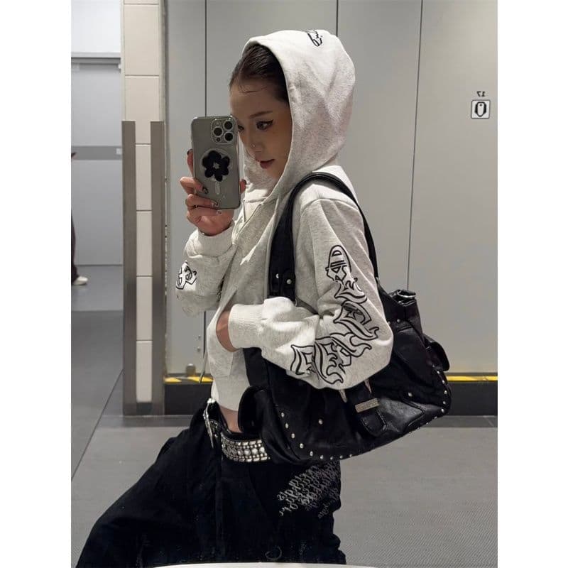 원본 솜씨 더블 지퍼 헤드 아메리칸 레트로 알파벳 쇼트 스타일 몸매 가꾸기 조수 브랜드 긴팔 지퍼 재킷