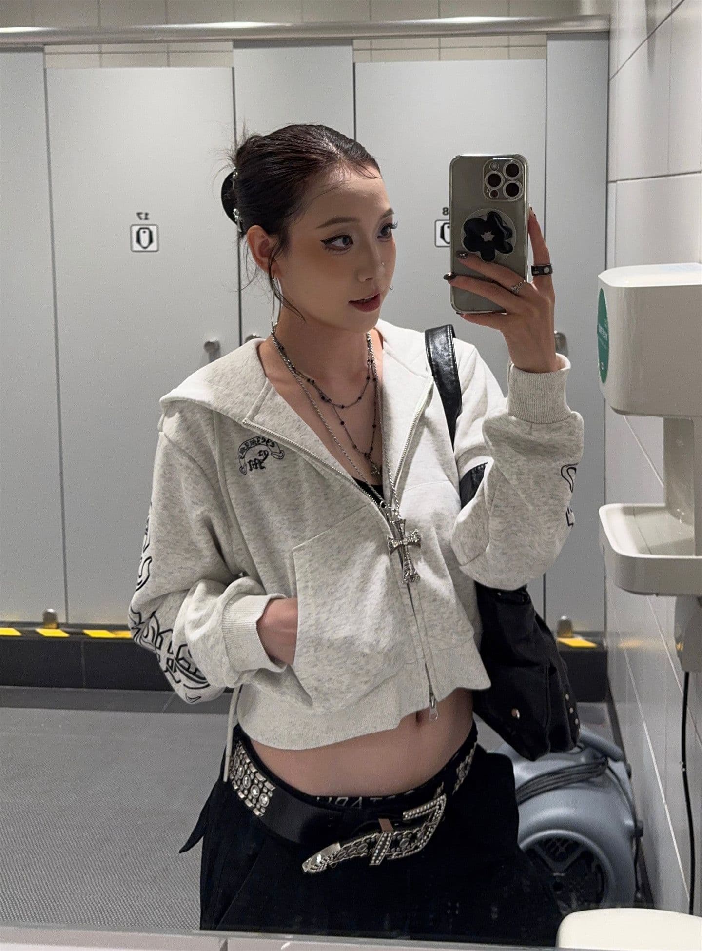 원본 솜씨 더블 지퍼 헤드 아메리칸 레트로 알파벳 쇼트 스타일 몸매 가꾸기 조수 브랜드 긴팔 지퍼 재킷 상세 이미지 2