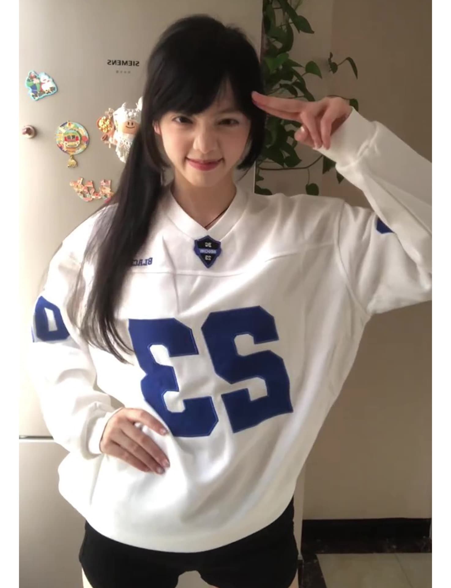 자수 패치 네리 가게 천 순면 220 그램 빗질하다 닫기 길다 자수 티셔츠 여성 상세 이미지 2