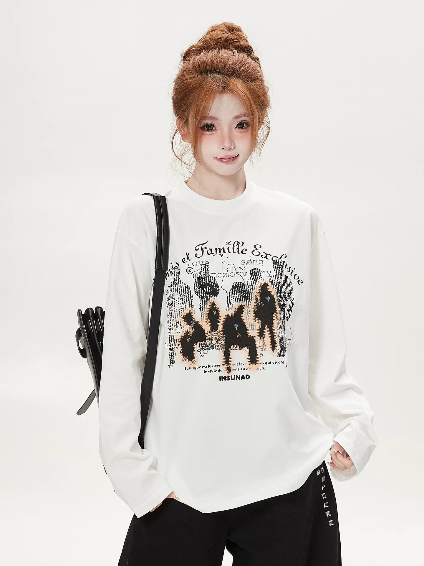 21 순면 이후 패키지 칼라 프린트 긴팔 티셔츠 여성 루즈핏 라운드 넥 맨위 상세 이미지 2