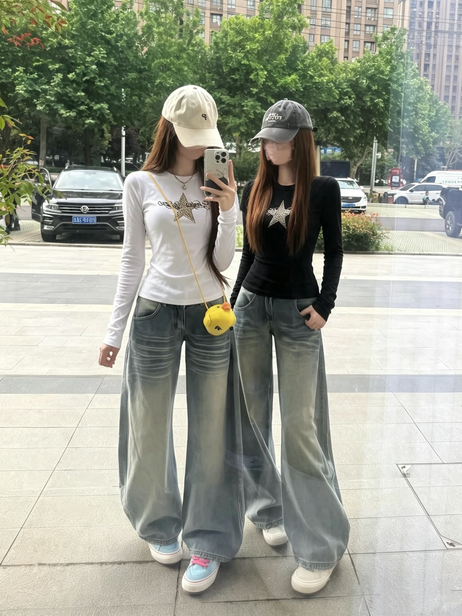 아메리칸 레트로 순면 몸매 가꾸기 허리 수축 프린트 라운드 넥 만나는 긴팔 티셔츠 여성 상세 이미지 1