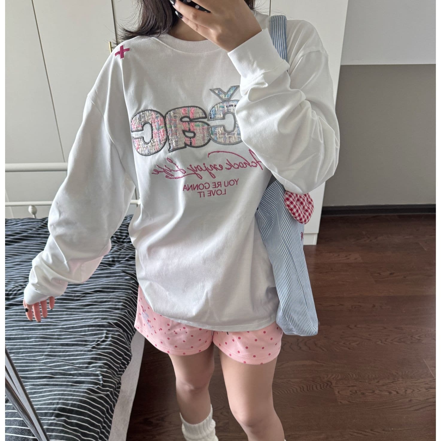 자수 패치 네리 가게 천 19 지점 230 크 순면 긴팔 티셔츠 여성 이미지 5