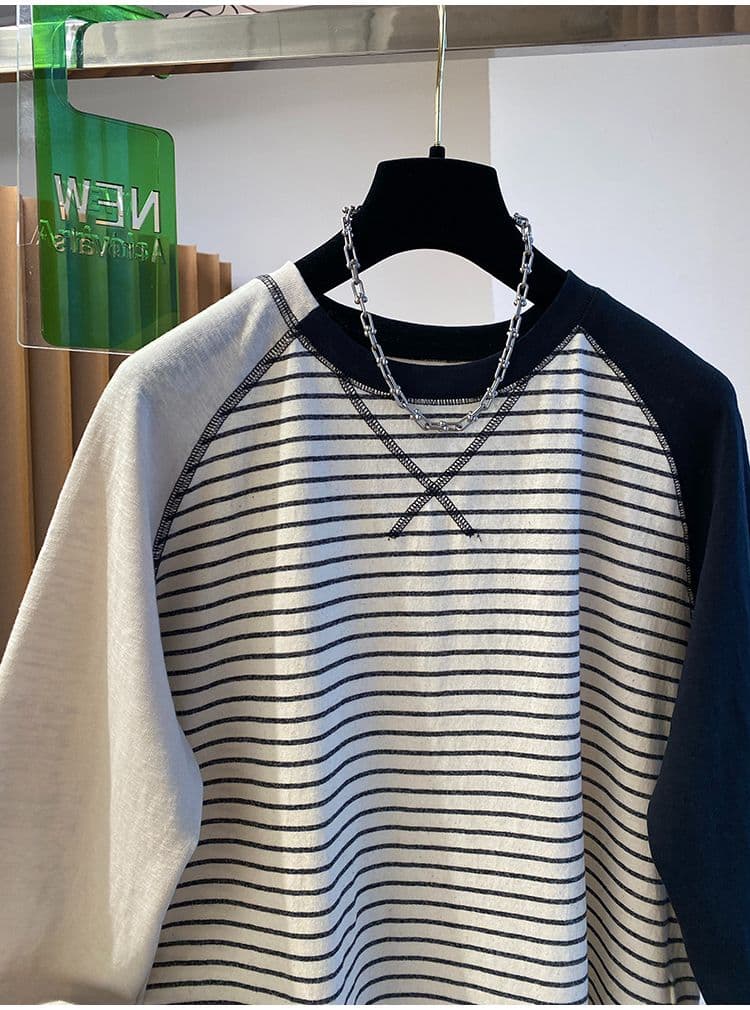 명중 인터넷 230 크 더블 실 스트라이프 21 순면 빅 사이즈 300 근 스트라이프 티셔츠 맨위 상세 이미지 16