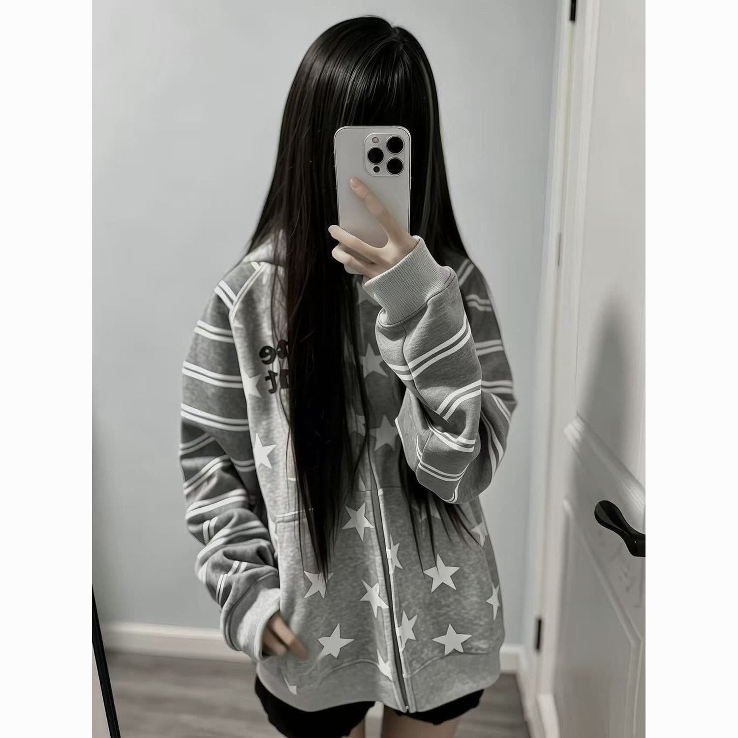 얇은 스타일 전체 자수 백금 지퍼 이후 패키지 칼라 순수한 Mianhua 면 복합 후드티 여성 상세 이미지 1