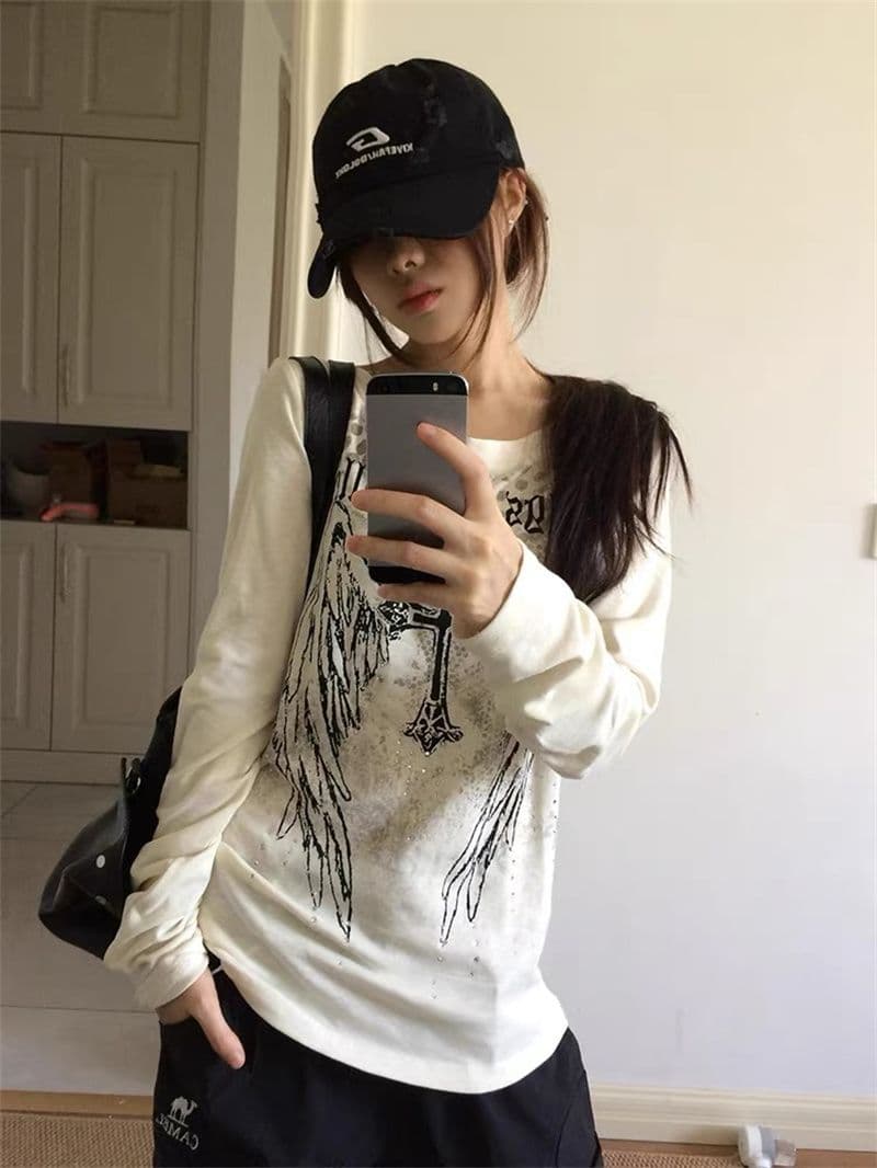 프린트 압력 구슬 보안 버클 행침 카드 사람들 면 260 그램 긴팔 s-xl 상세 이미지 4