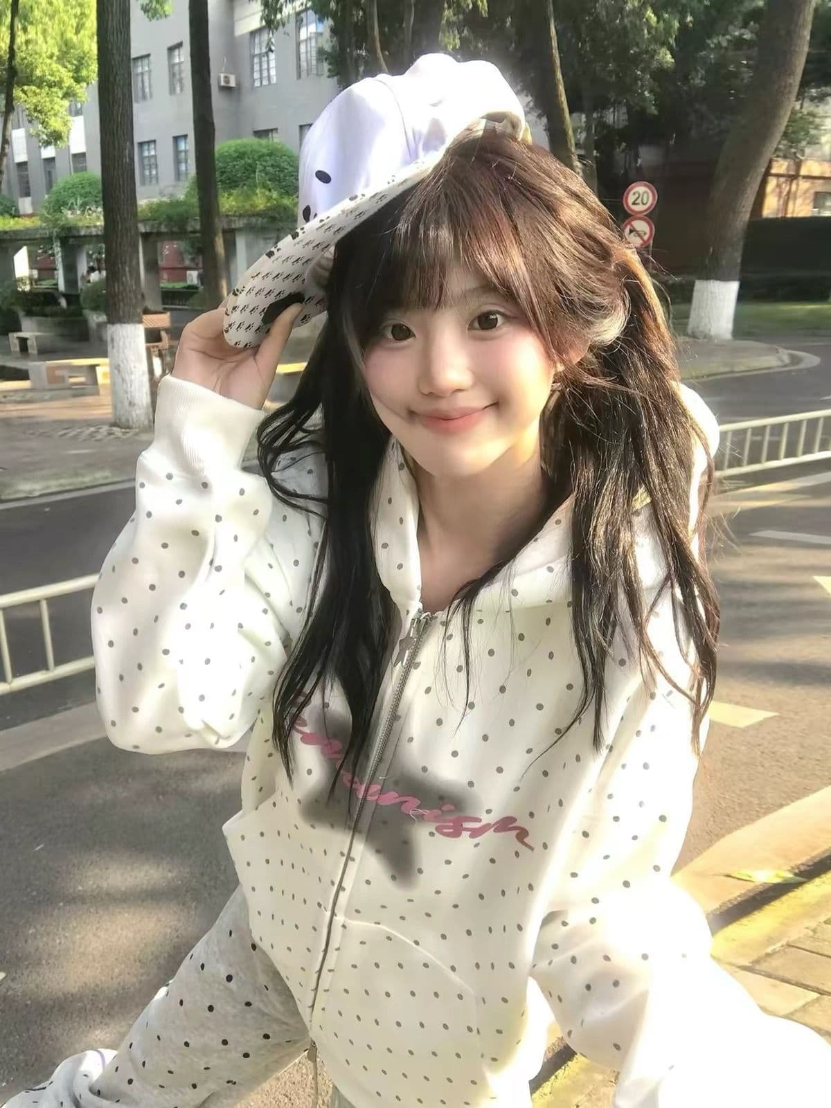 얇은 스타일 털이 있는 오각형 별 지퍼 포밍 프린트 순수한 Mianhua 면 복합 후드티 여성 이미지 4