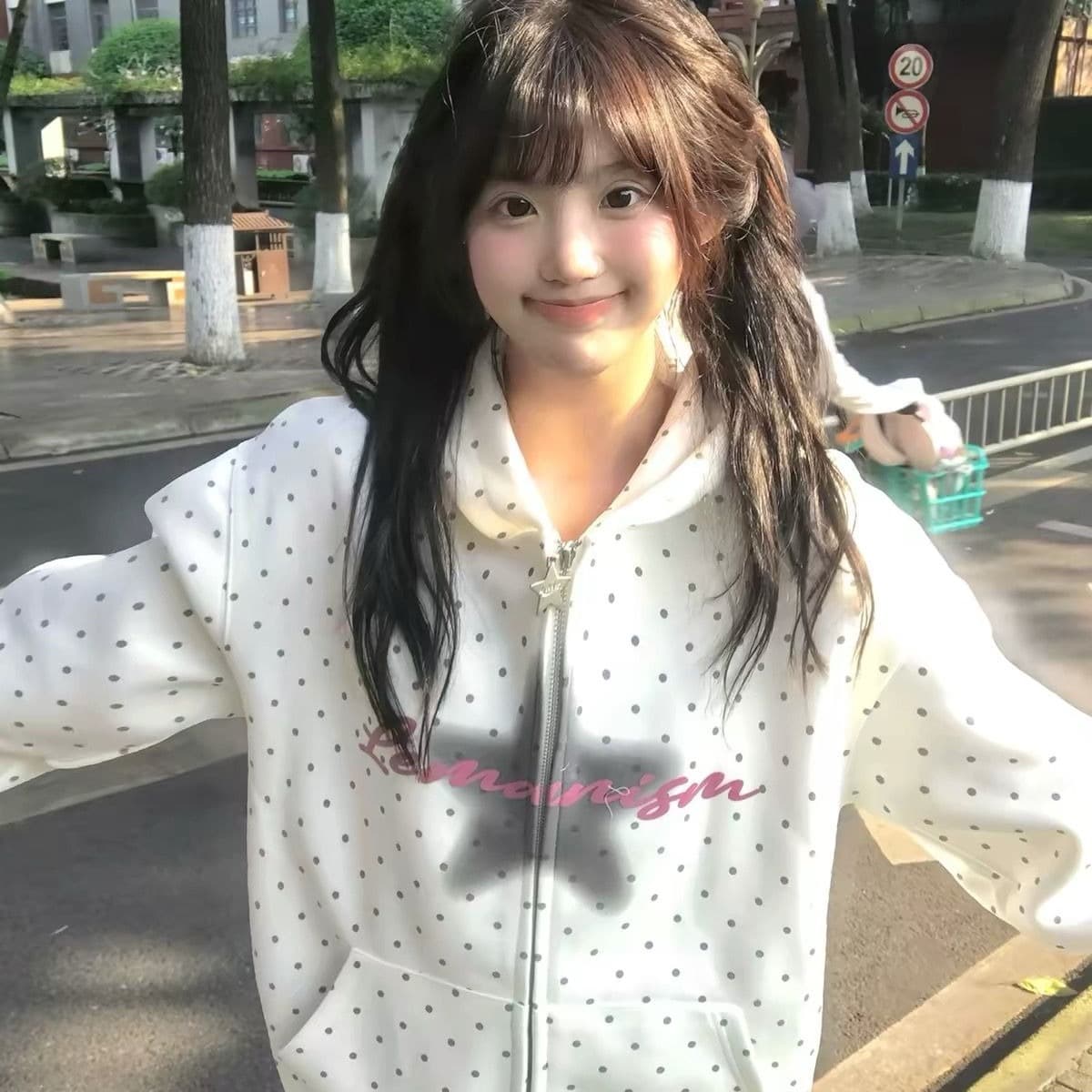 얇은 스타일 털이 있는 오각형 별 지퍼 포밍 프린트 순수한 Mianhua 면 복합 후드티 여성