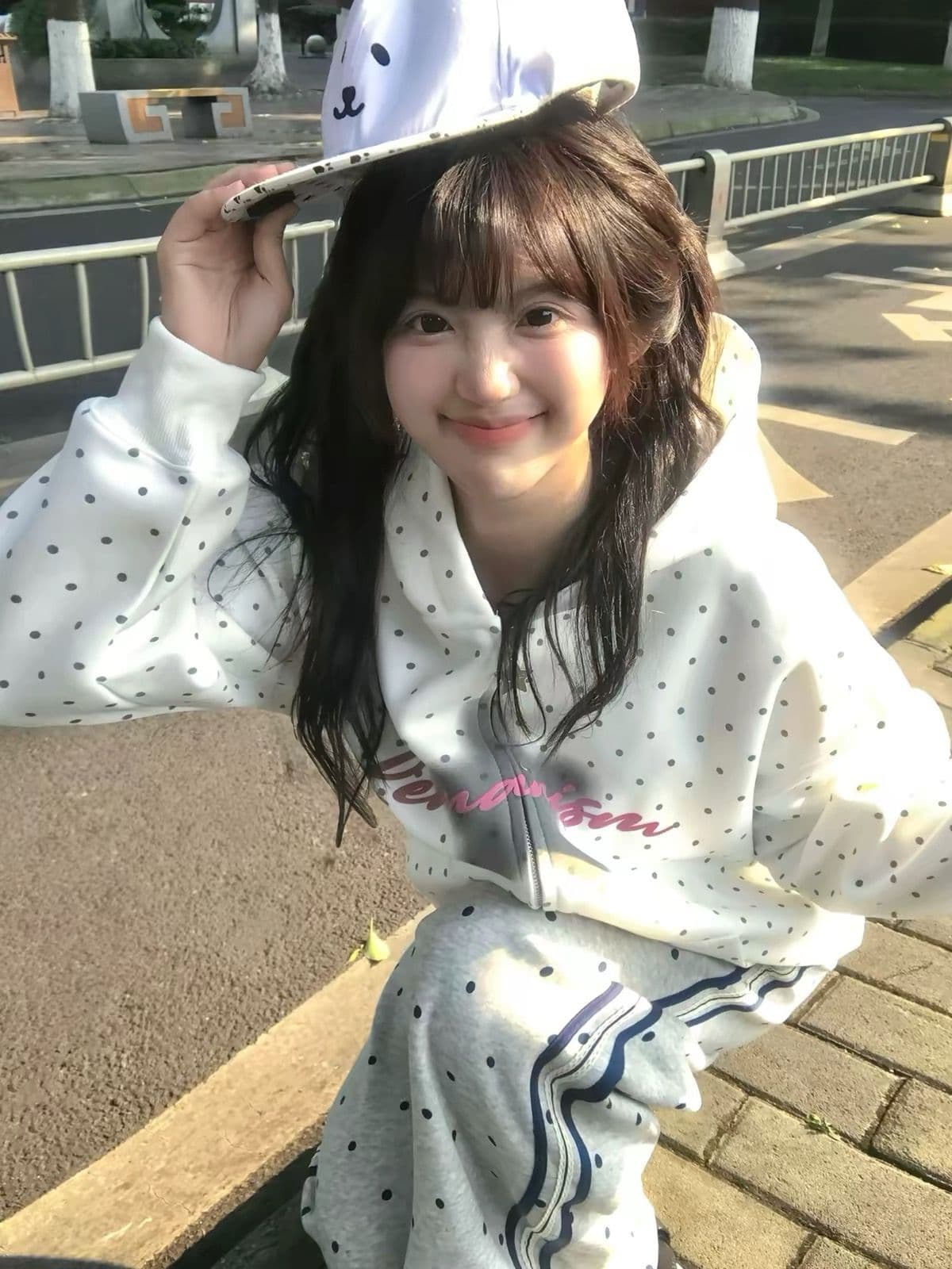 얇은 스타일 털이 있는 오각형 별 지퍼 포밍 프린트 순수한 Mianhua 면 복합 후드티 여성 상세 이미지 5
