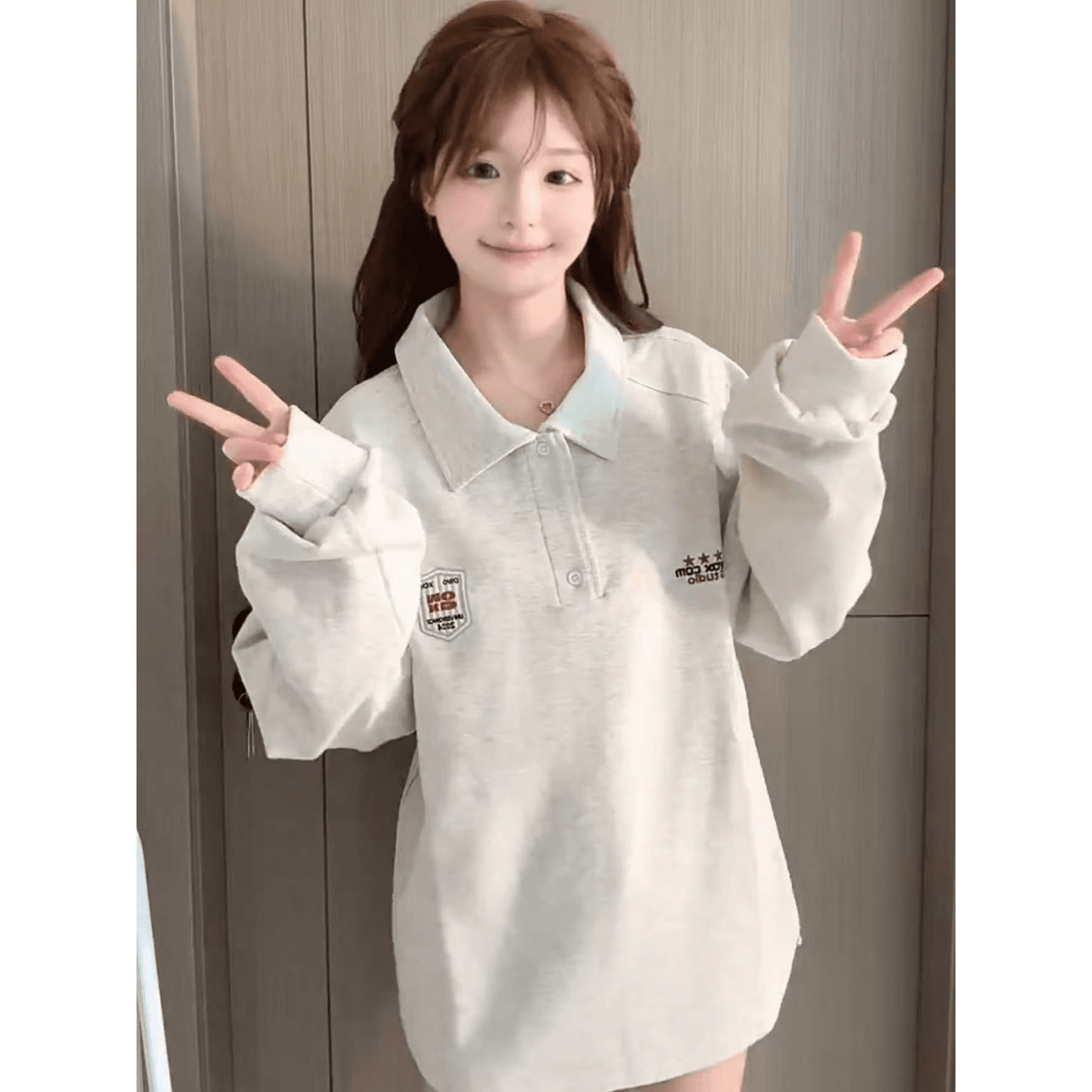 얇은 스타일 원본 압력 라인 자수 밑단 펌프 로프 순수한 Mianhua 면 복합 polo 후드티 여성 이미지 5